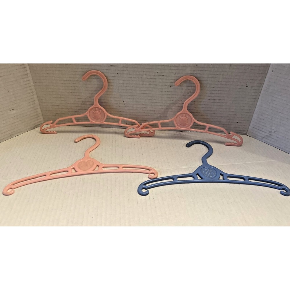 Vintage Kids Clothes Hangers Plastic Pink Blue Made in the USA Turtle Heart